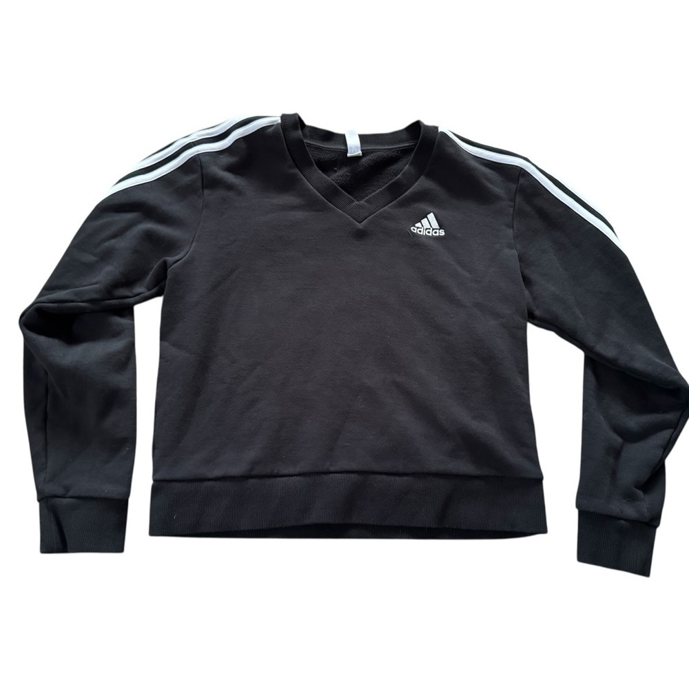 Adidas Women’s Cropped V-Neck 3-Stripe Sweater Black Size XS